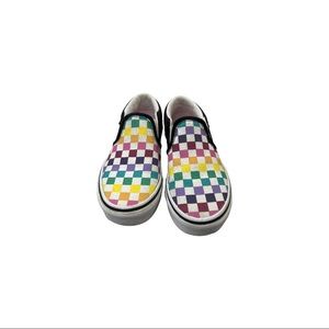Vans Kids Checkerboard Classic Slip-On - Rainbow with Black Accent Size 13